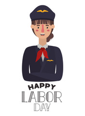 young woman pilot celebrating the labor day avatar character