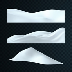 Set of snowy landscapes isolated on dark transparent background. Vector illustration of winter decorations. Snow background. Snowdrift template. Game art concept. Seasonal elements for design © maximmmmum