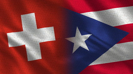 Switzerland and Puerto Rico - Two Flag Together - Fabric Texture