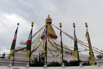 The colorful prayer flags of Boudhanath Stupa in Kathmandu