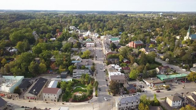 Elora, Ontario, Canada 2017 Aerial Drone 4k Footage Zoom Out of the City Center
