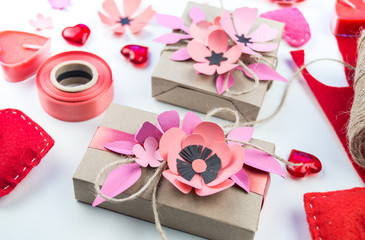 Gift wrapping for Valentine's day. Paper craft