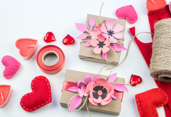 Gift wrapping for Valentine's day. Paper craft