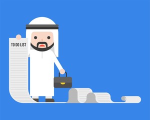 Arab Businessman or manager holding long paper of to do list