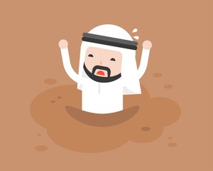 Arab Businessman asking for help because he was trapped in quicksand like mud