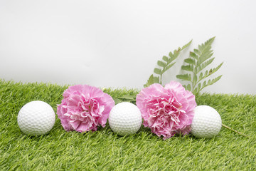 Golf with pink carnation on green 
