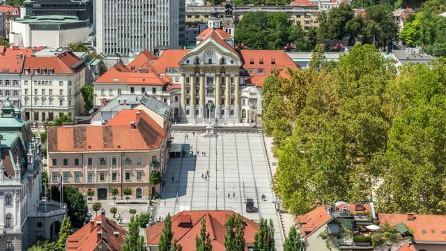 The Congress Square (Kongresni trg), Ljubljana, Slovenia. Aerial view, Timelapse video.