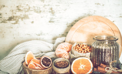 Still life with orange and sea buckthorn