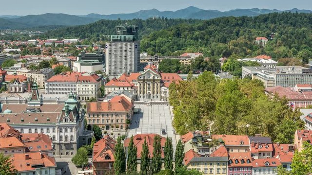 The Congress Square (Kongresni trg), Ljubljana, Slovenia. Panoramic view, Timelapse video.