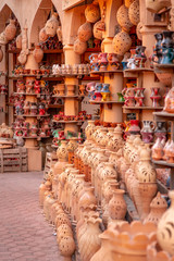 Ceramic pottery outside Nizwa Souq in the Hajjar Mountains, Oman.