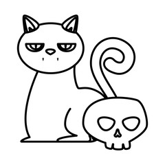 Fototapeta premium halloween black cat with skull