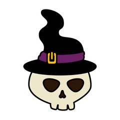 skull with witch hat halloween
