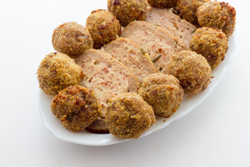 Fried meat meatballs in oil