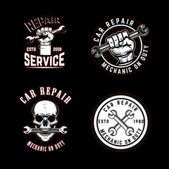 Obraz na płótnie Canvas Set of car repair emblems. Design element for logo, label, sign, badge.