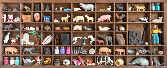 Printers Oddments Tray Displaying Collection Of Old Toys Wall Mural
