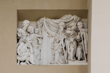 High relief on the wall of main landmark of Vilnius, Vilnius Cathedral