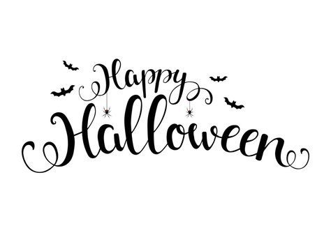 Happy halloween. Vector illustration with lettering, bats and spiders. Halloween hand drawn lettering