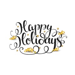 Happy holidays. Vector hand drawn lettering. Christmas and new year design