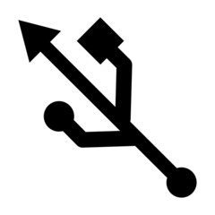 A black and white silhouette vector of a USB trident symbol