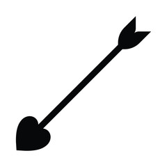 A black and white silhouette vector of a cupid's arrow