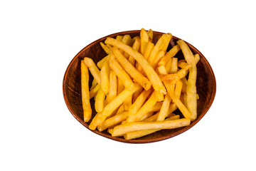 Ceramic plate with french fries isolated on a white background