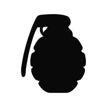 A black and white silhouette of a grenade