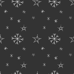 Seamless pattern of winter snowflakes, doodle cartoon vector illustration