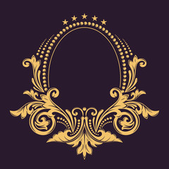 Monogram initials and exclusive calligraphic design elements. Decorative floral border. Heraldic symbols. Gold graceful frame. Vector business sign, identity for hotel, restaurant, jewelry, fashion.