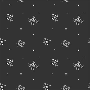 Seamless pattern of winter snowflakes, doodle cartoon vector illustration
