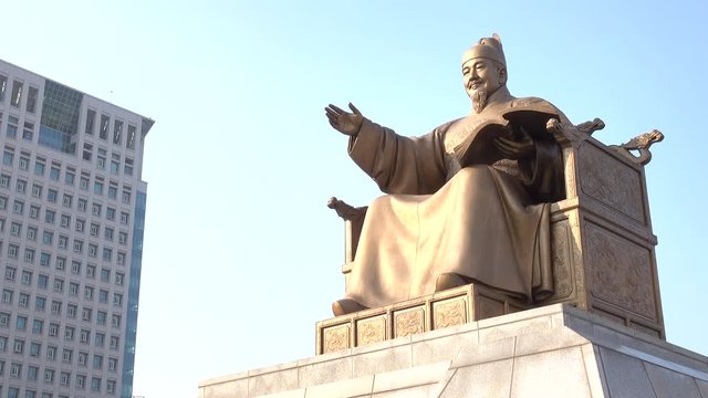Statue of King Sejong the Great, the creator of Hangeul at Gwanghwamun Plaza in Seoul City, South Korea