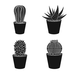 Vector design of cactus and pot symbol. Set of cactus and cacti stock symbol for web.