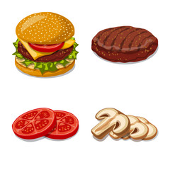 Isolated object of burger and sandwich logo. Set of burger and slice stock vector illustration.