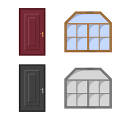 Isolated object of door and front sign. Collection of door and wooden stock vector illustration.
