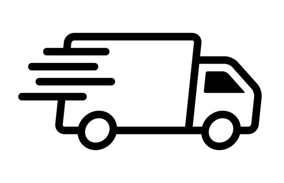 Fast moving shipping delivery truck line art vector icon for transportation apps and websites