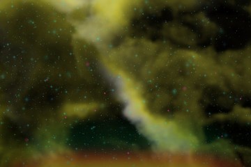 Abstract dynamic fantasy yellow space and stars colorful background with sparks and clouds