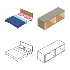 Isolated object of bedroom and room logo. Collection of bedroom and furniture vector icon for stock.