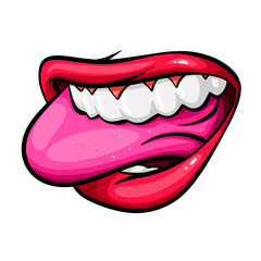 cartoon open mouth lips with tongue side isolated 