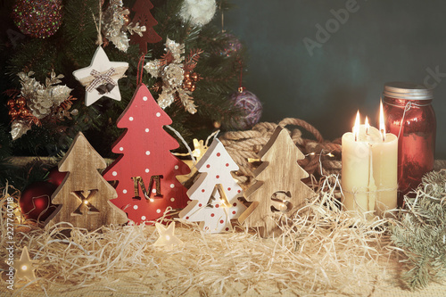 Four Decorative Wooden Trees With Carved Letters Xmas And Four Decorative Wooden Trees With Carved Letters Xmas And Ornaments Family Traditions
