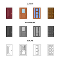 Isolated object of door and front icon. Collection of door and wooden stock vector illustration.