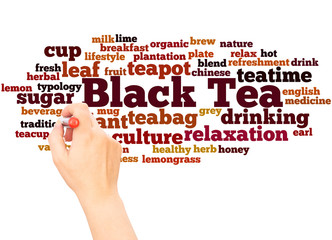 Black Tea word cloud hand writing concept