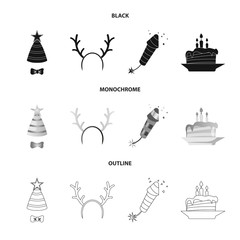 Vector illustration of party and birthday icon. Set of party and celebration vector icon for stock.