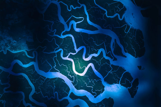 Ganges River Delta. Satellite View. Elements Of This Image Furnished By NASA.