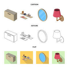 Vector illustration of bedroom and room sign. Collection of bedroom and furniture stock symbol for web.