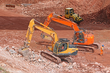 Diggers on a road construction site