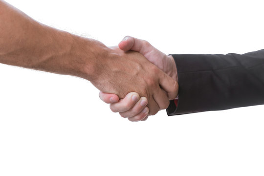 male hand handshake isolated on white background