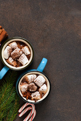 Hot chocolate is a traditional winter drink. Christmas background.