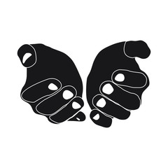 hands holding something round on white background black symbol