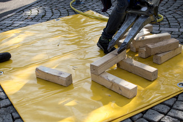 Fire brigade rescue shears in action