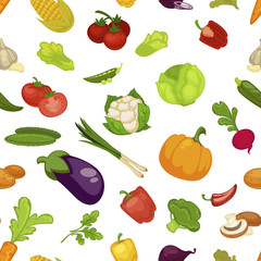 Vegetables aubergine and pumpkin set seamless pattern vector.