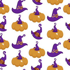 Fototapeta premium Halloween and Thanksgiving day symbol, pumpkin seamless pattern isolated on white background vector.